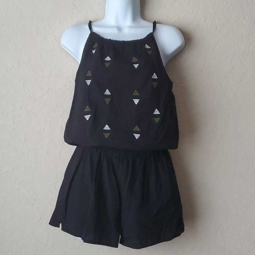 Old Navy Black Embroidered Geometric Halter Romper Size XS